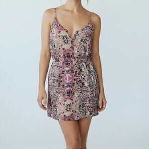 Y2K ELIOT Silk Mini Dress Abstract Floral Pink Gray Blue 0 S